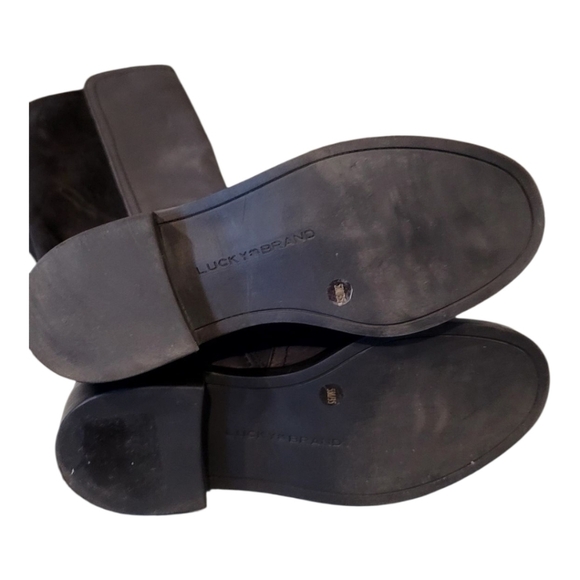 LUCKY BRAND BLACK LEATHER AND SUEDE TALL FLAT BOOTS, SIZE 5 LIKE NEW - Picture 7 of 9
